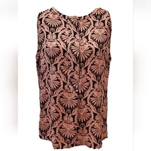 Loft Outlet Peach Floral Print Sleeveless Top Tank Sz L Office Lightweight Cozy